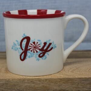 JOY Starbucks Coffee Mug Holiday 2007 14oz Peppermint Stripe Winter Hot Choc